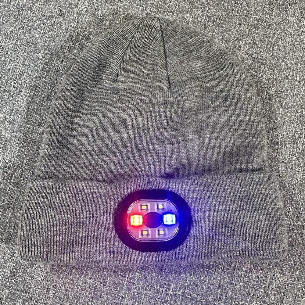 LED Light Bluetooth Music Beanie Hat Gray Wireless Speaker Winter Cap USB Charge